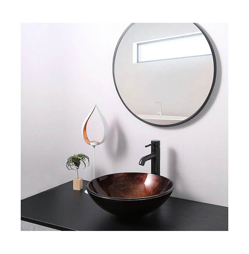 Artistic Tempered Glass Vessel Sink Bathroom Lavatory Round Bowl Pattern Basin
