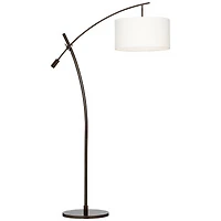 Possini Euro Design Raymond Modern Arc Floor Lamp 69" Tall Bronze Adjustable Boom Arm Off White Linen Drum Shade for Living Room Reading Bedroom