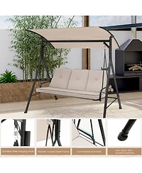 Costway 3-Person Hammock Chair Patio Porch Swing with Adjustable Canopy, Removable Cushion