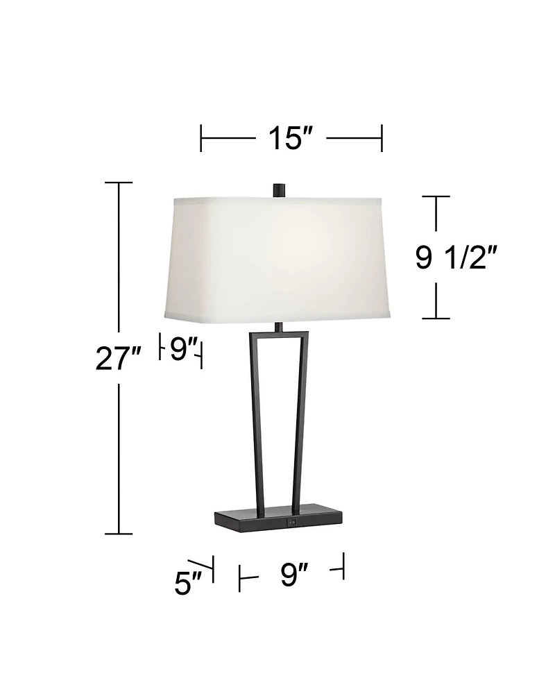 360 Lighting Cole Modern Table Lamps 27" Tall Set of 2 Black Metal with Usb Charging Ports White Rectangular Shade for Bedroom Living Room Bedsid
