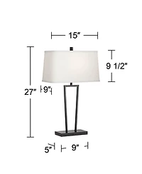 360 Lighting Cole Modern Table Lamps 27" Tall Set of 2 Black Metal with Usb Charging Ports White Rectangular Shade for Bedroom Living Room Bedsid