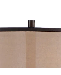 Franklin Iron Works Alamo Industrial Rustic Floor Lamp 62" Tall Bronze Metal Sheer Organza Outer Linen Fabric Inner Double Drum Shade for Living