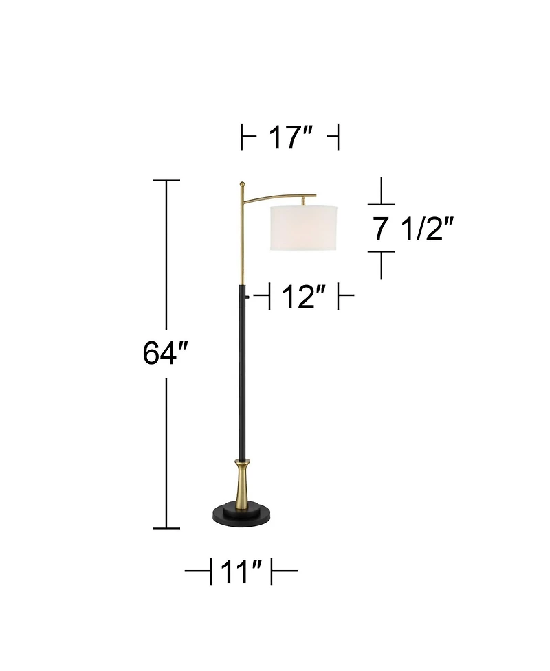 Possini Euro Design Modern Downbridge Floor Lamp 64" Tall Black Brass Metal Linen Drum Shade for Living Room Reading Bedroom Home