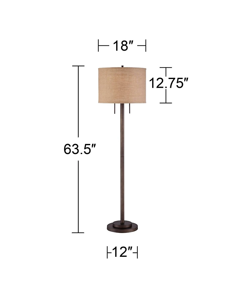 Possini Euro Design Garth Modern Floor Lamp Standing 63 1/2" Tall Oil Rubbed Bronze Burlap Fabric Drum Shade for Living Room Bedroom Office House