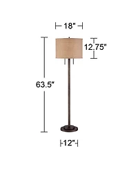 Possini Euro Design Garth Modern Floor Lamp Standing 63 1/2" Tall Oil Rubbed Bronze Burlap Fabric Drum Shade for Living Room Bedroom Office House