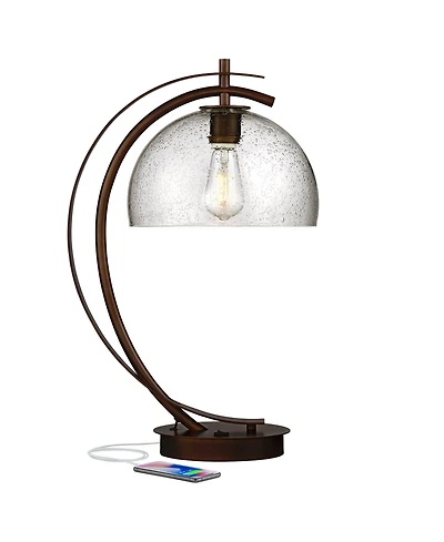 Calvin Modern Vintage like Accent Table Lamp with Usb Port Filament Led 22.5" High Bronze Metal Glass Dome Shade for Living Room Desk Bedroom Hou