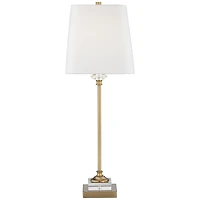 Regency Hill Julia Traditional Buffet Table Lamp 29 1/2" Tall Gold Crystal with Table Top Dimmer Fabric Tapered Drum Shade for Living Room Dining