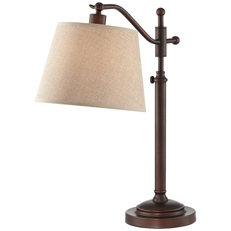 Regency Hill Downbridge Style Desk Table Lamp Adjustable Height 30.5" Tall Bronze Metal Tan Linen Look Shade for Living Room Bedroom Office