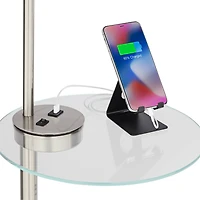 Possini Euro Design Vogue Modern Floor Lamp with Tray Table 60" Tall Brushed Nickel Usb Charging Port Organza Outer White Inner Shade for Living
