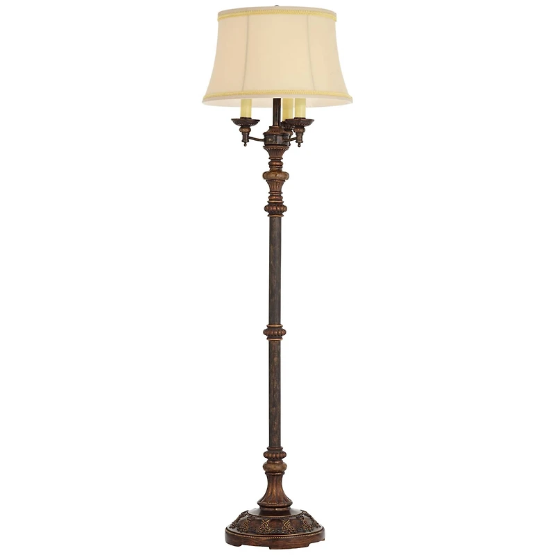 Barnes and Ivy Traditional Floor Lamp Candelabra Style 4-Light 64.5" Tall Italian Bronze Bell Shade for Living Room Reading Bedroom