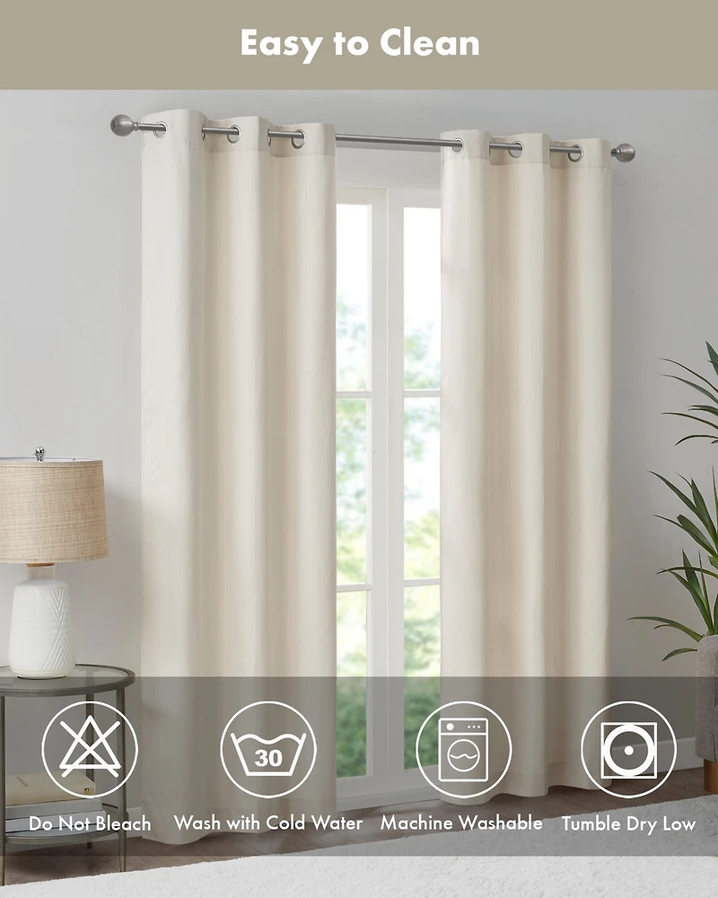 Madison Park Galen Basketweave Room Darkening Curtain panels Pair for bedroom, Silver grommet top fit up to 1.25 inches rod 2 set Living Ro