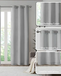 Madison Park Galen Basketweave Room Darkening Curtain panels Pair for bedroom, Silver grommet top fit up to 1.25 inches rod 2 set Living Ro