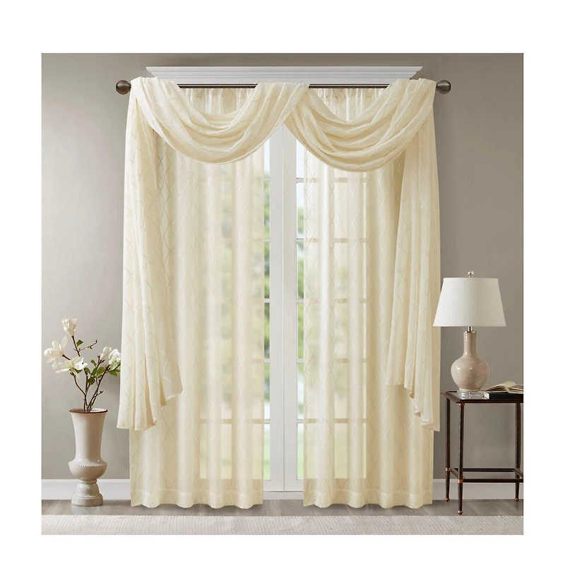 Madison Park Irina Diamond Sheer Embroidered Window Scarf Drapes