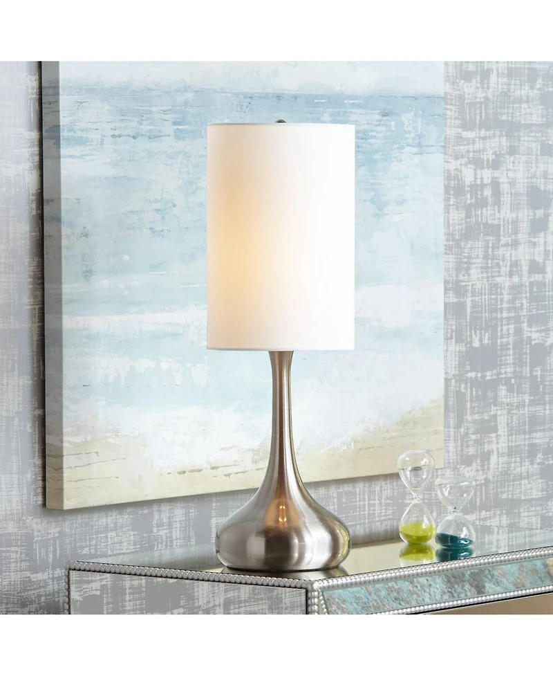 360 Lighting Modern Table Lamp 24.5" High Brushed Steel Droplet White Cylinder Shade for Living Room Family Bedroom Bedside Nightstand