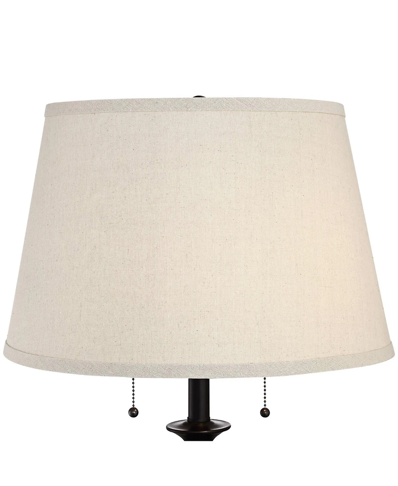 360 Lighting Spenser Rustic Farmhouse Floor Lamp 58" Tall Oiled Bronze Metal Off White Linen Empire Shade for Living Room Bedroom Office House Ho