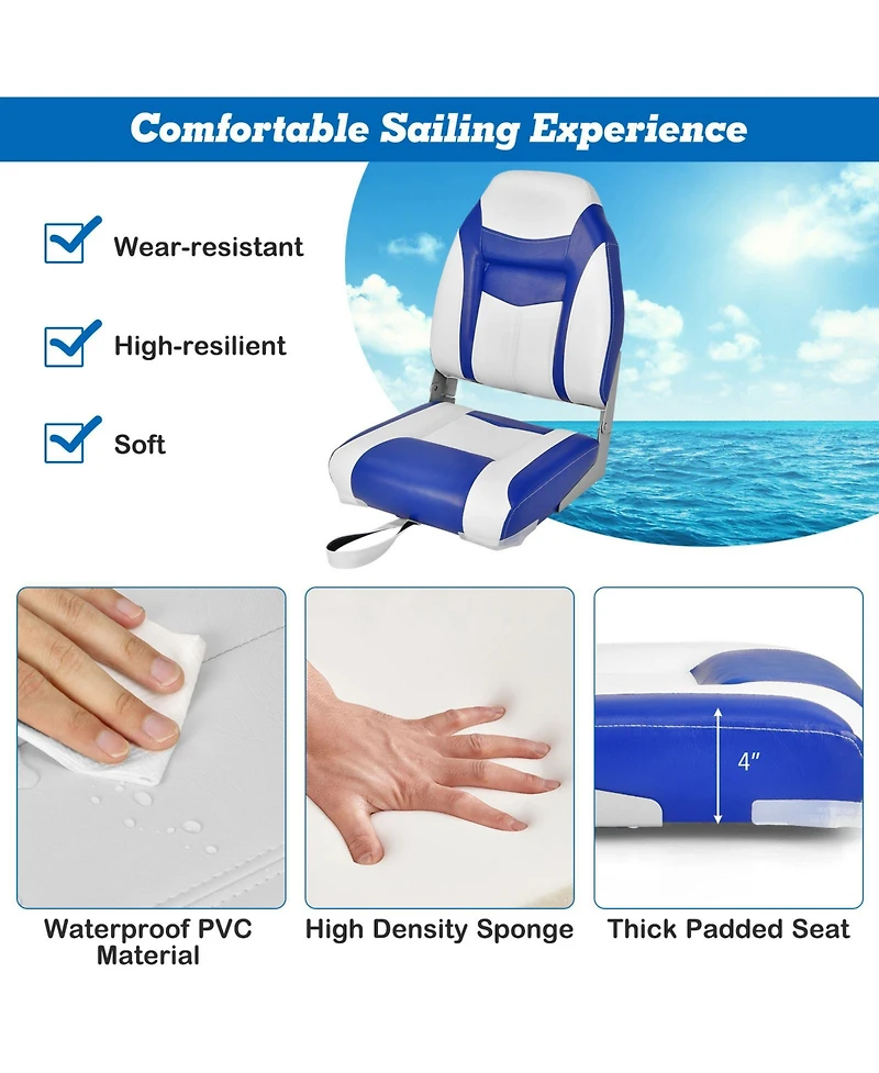 Costway 2 Pack High Back Folding Boat Seats with Sponge Cushion & Flexible Hinges