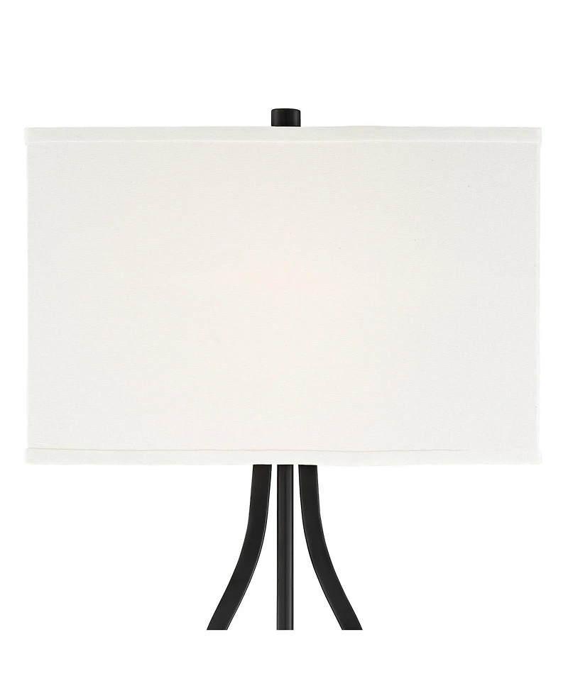 360 Lighting Ally Modern Table Lamps 26 1/2" High Set of 2 Black Metal with Usb Charging Port Rectangular Fabric Shade for Bedroom Living Room De