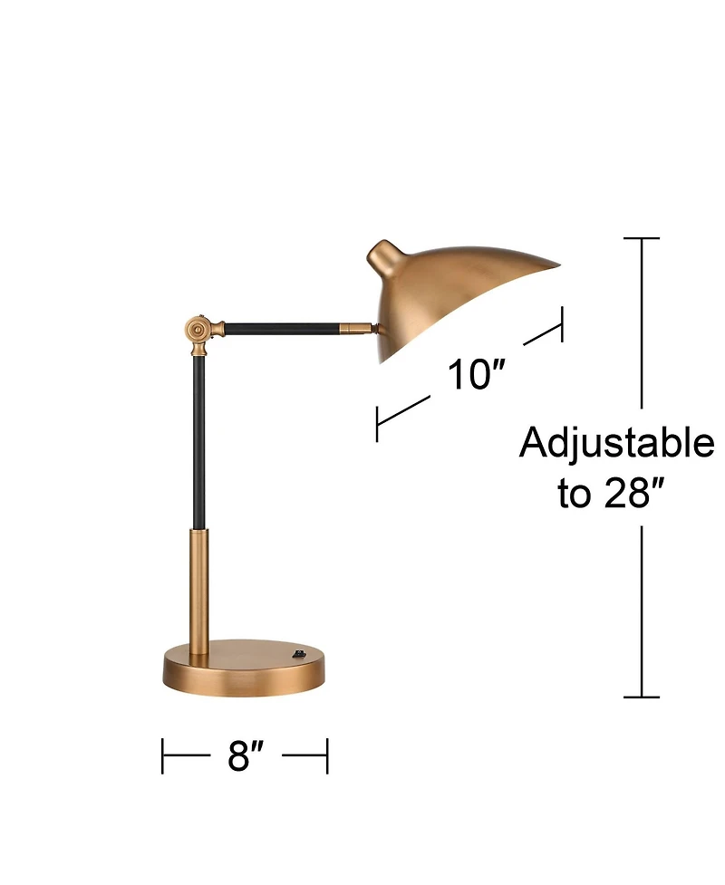 Colborne Mid Century Modern Industrial Desk Table Lamp Led with Usb Charging Port 28" Tall Antique Brass Black for Living Room Bedroom House Beds