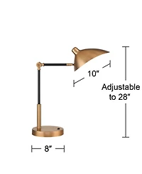 Colborne Mid Century Modern Industrial Desk Table Lamp Led with Usb Charging Port 28" Tall Antique Brass Black for Living Room Bedroom House Beds
