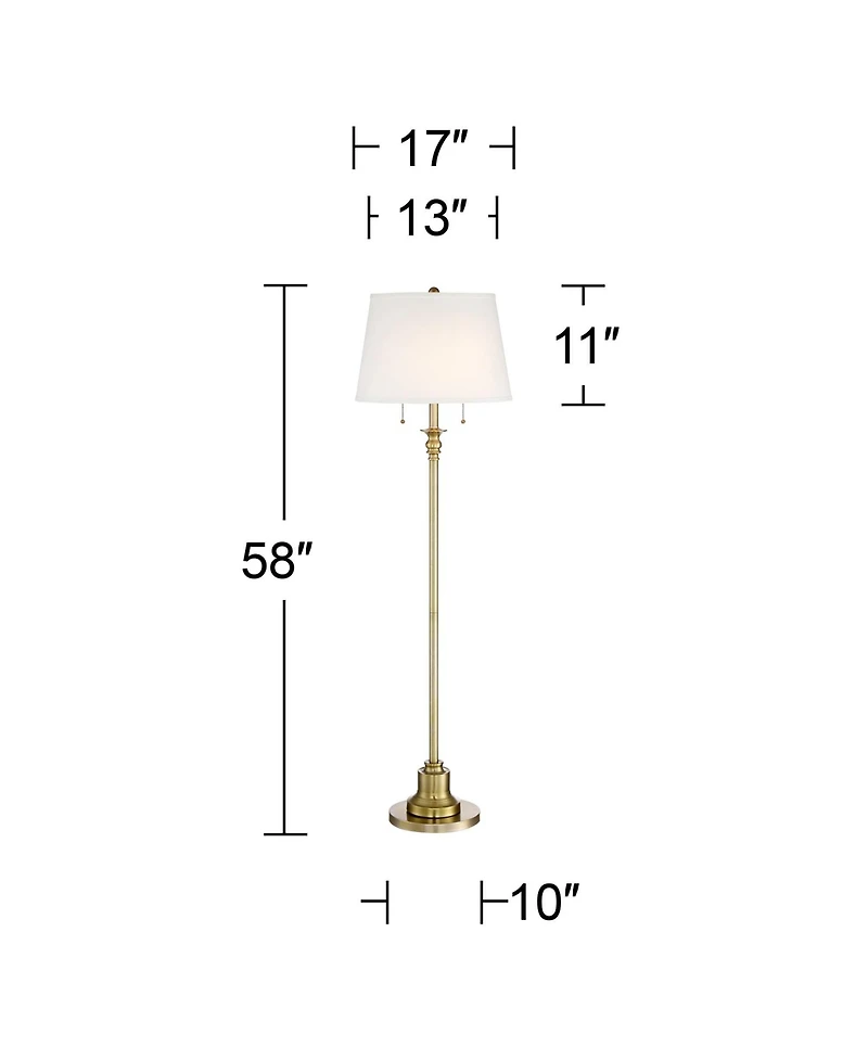 360 Lighting Spenser Vintage Floor Lamp 58" Tall Brushed Antique Brass Metal Off White Linen Drum Shade for Living Room Bedroom Office House Home
