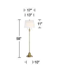 360 Lighting Spenser Vintage Floor Lamp 58" Tall Brushed Antique Brass Metal Off White Linen Drum Shade for Living Room Bedroom Office House Home