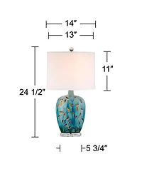 360 Lighting Devan Modern Table Lamp 24 1/2" High Blue Ceramic with Table Top Dimmer Led Nightligh White Shade for Bedroom Living Room Nightstand