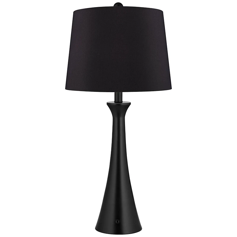 360 Lighting Karl Modern Table Lamps 28 1/4" Tall Set of 2 Black Metal with Usb and Ac Power Outlet in Base Faux Silk Shade for Bedroom House Hom