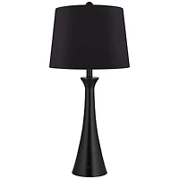 360 Lighting Karl Modern Table Lamps 28 1/4" Tall Set of 2 Black Metal with Usb and Ac Power Outlet in Base Faux Silk Shade for Bedroom House Hom