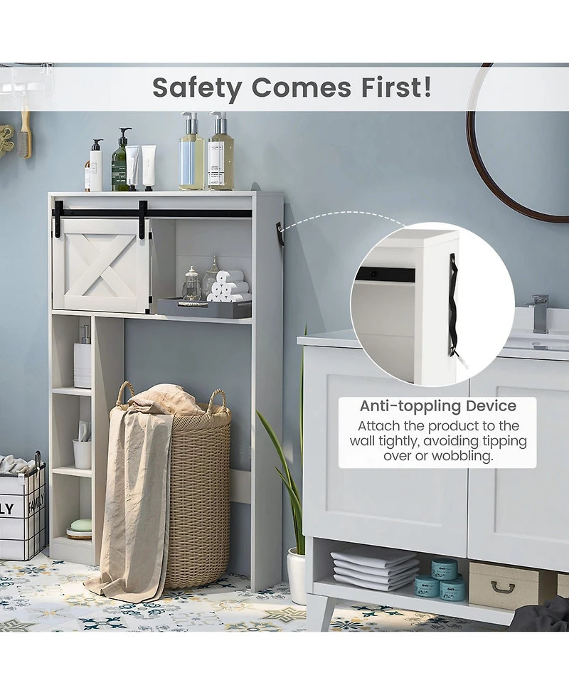 Costway Over the Toilet Bathroom Storage Cabinet with Sliding Barn Door & Shelves