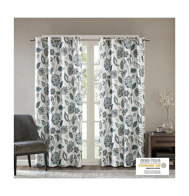 SunSmart Camille Jacquard Room Darkening Curtain for Bedroom, Grommet Top Design Panels Pair for Living Room, Width 50 length inches Single Panel