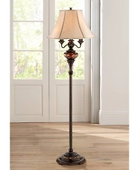 Barnes and Ivy Traditional Floor Lamp 4-Light 63" Tall Lush Bronze Tortoise Glass Font Bell Shade for Living Room Reading Bedroom Office
