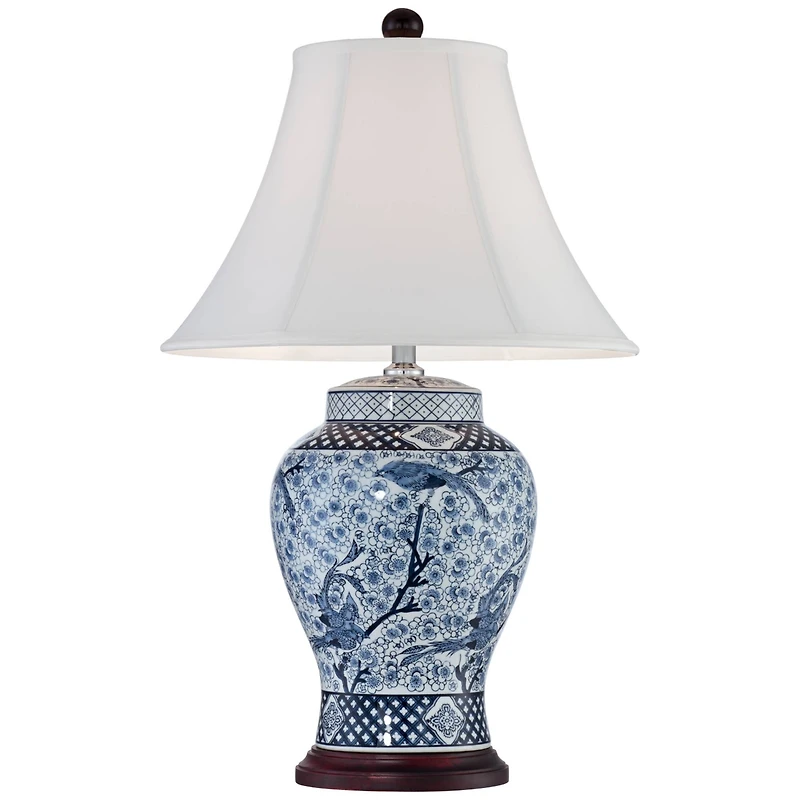 Barnes and Ivy Traditional Jar Table Lamp with Usb Charging Port 27" Tall Blue White Porcelain Bell Shade Living Room Bedroom House