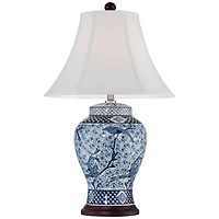 Barnes and Ivy Traditional Jar Table Lamp with Usb Charging Port 27" Tall Blue White Porcelain Bell Shade Living Room Bedroom House