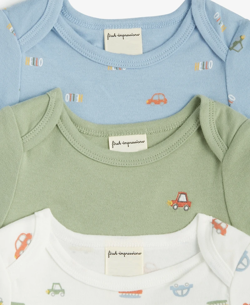 Baby Boys Travel Cotton Bodysuits, 3 Pack, Exclusively at Macy's