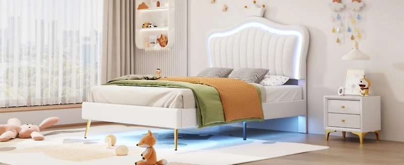 Streamdale Crown Headboard Upholstered Bed with Led Lights