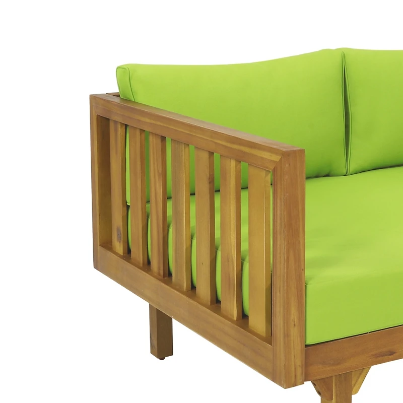 Streamdale Furniture Acacia Wood Daybed with Slat Paneling and Water-Resistant Cushions