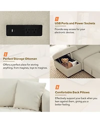 Simplie Fun Versatile L-Shaped Sofa Bed with Usb Ports, Movable Ottoman, & Pull-Out