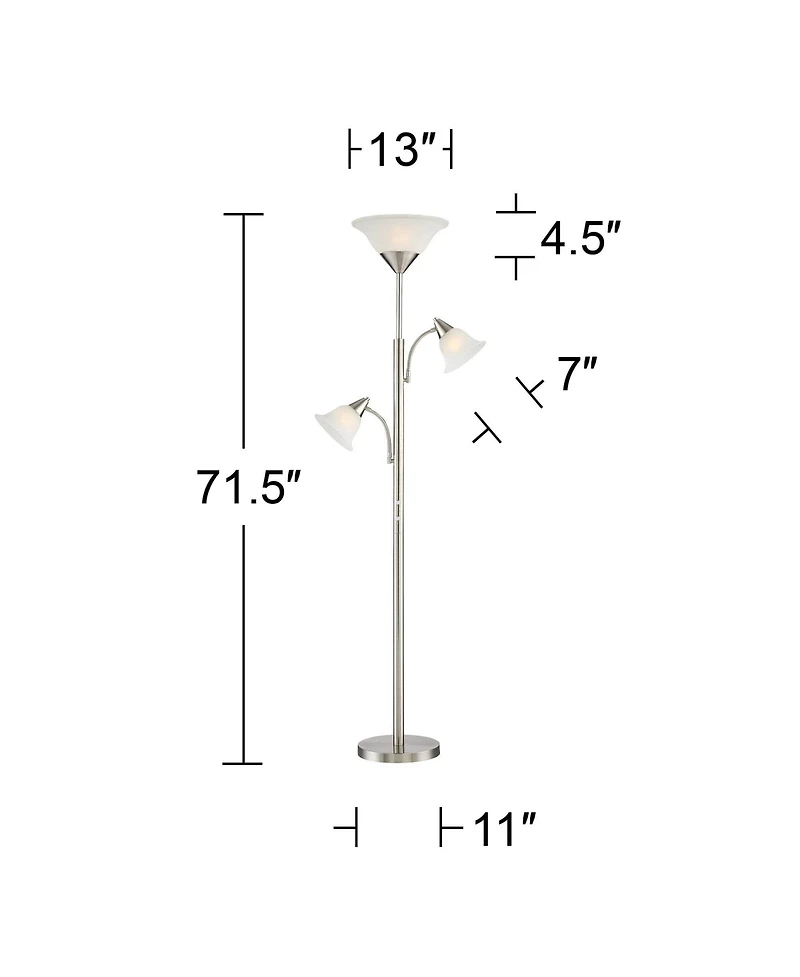 360 Lighting Jordan Modern Torchiere Floor Lamp with Side Lights 71 1/2" Tall Brushed Nickel Alabaster Glass Shade for Living Room Reading Bedroo