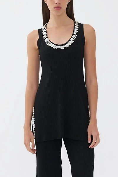 Nocturne Women's Mother of Pearl Beaded Knit Top