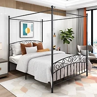 Streamdale Queen Size Metal Canopy Bed Frame With Headboard And Footboard