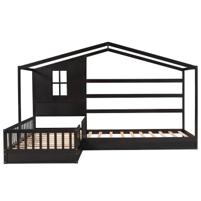 Streamdale Twin Bed with L-Structure Fence, Espresso