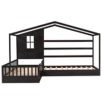Streamdale Twin Bed with L-Structure Fence, Espresso