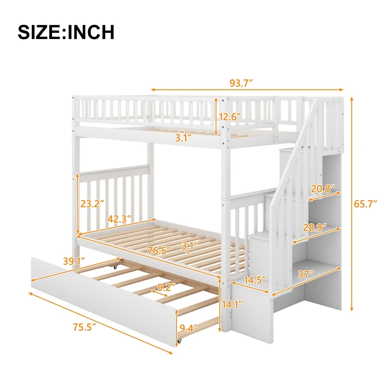 Streamdale Twin Over Bunk Bed With Trundle And Storage