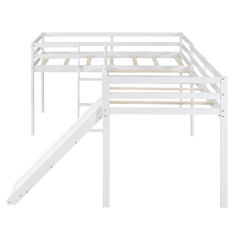 Simplie Fun L-Shaped Twin Size Loft Bed With Ladder And Slide