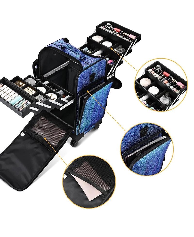Byootique Soft Sided Rolling Makeup Train Case Cosmetic Organizer Trolley Artist