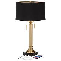 Possini Euro Design Wynne Traditional Table Lamp 30" Tall Warm Gold with Usb Charging Port Black Drum Shade for Bedroom Living Room Bedside Night