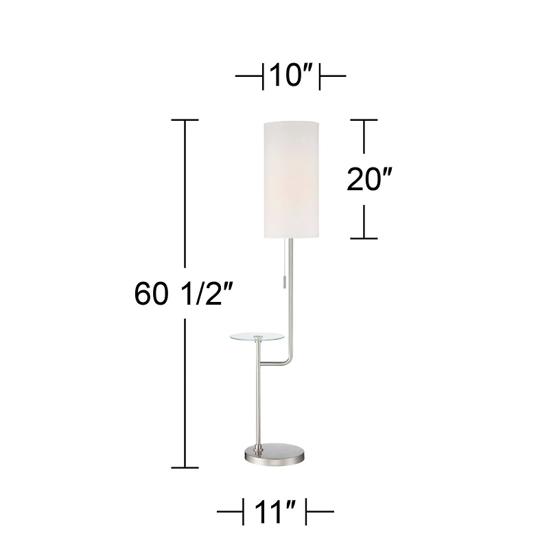 Possini Euro Design Piccolo Modern Floor Lamp with Tray Table 60 1/2" Tall Brushed Nickel White Cylinder Shade for Living Room Bedroom Office Hou