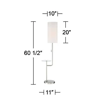 Possini Euro Design Piccolo Modern Floor Lamp with Tray Table 60 1/2" Tall Brushed Nickel White Cylinder Shade for Living Room Bedroom Office Hou
