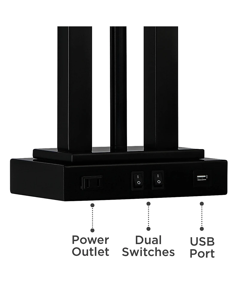 Deacon Modern Gooseneck Desk Lamp with Usb Charging Port and Outlet 26" High Led Black Metal Oatmeal Linen Fabric Shade for Living Room Bedroom House