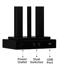 Deacon Modern Gooseneck Desk Lamp with Usb Charging Port and Outlet 26" High Led Black Metal Oatmeal Linen Fabric Shade for Living Room Bedroom House